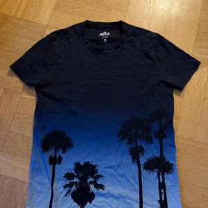 3-pack  t-shirt med tryck Hollister - 3 st coola t-shirts från Hollister i stl XXS. En svart och blå med palmmotiv på framsidan. De andra är blå/vit/beige klassisk och den tredje är svart/grå m blommor. Gjord i 100% bomull och har en klassisk rund hals och korta ärmar. Perfekt för dig som gillar en avslappnad och trendig stil.