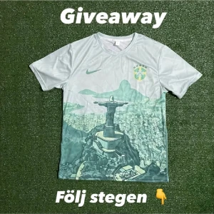 Nike Brasil t-shirt med Rio-motiv - Snygg ljusgrön Nike t-shirt med Brasilien-emblem på bröstet och ett stort tryck av Kristusstatyn och Rio de Janeiro på framsidan. Perfekt för dig som gillar fotboll och streetstyle. Rund hals och korta ärmar.