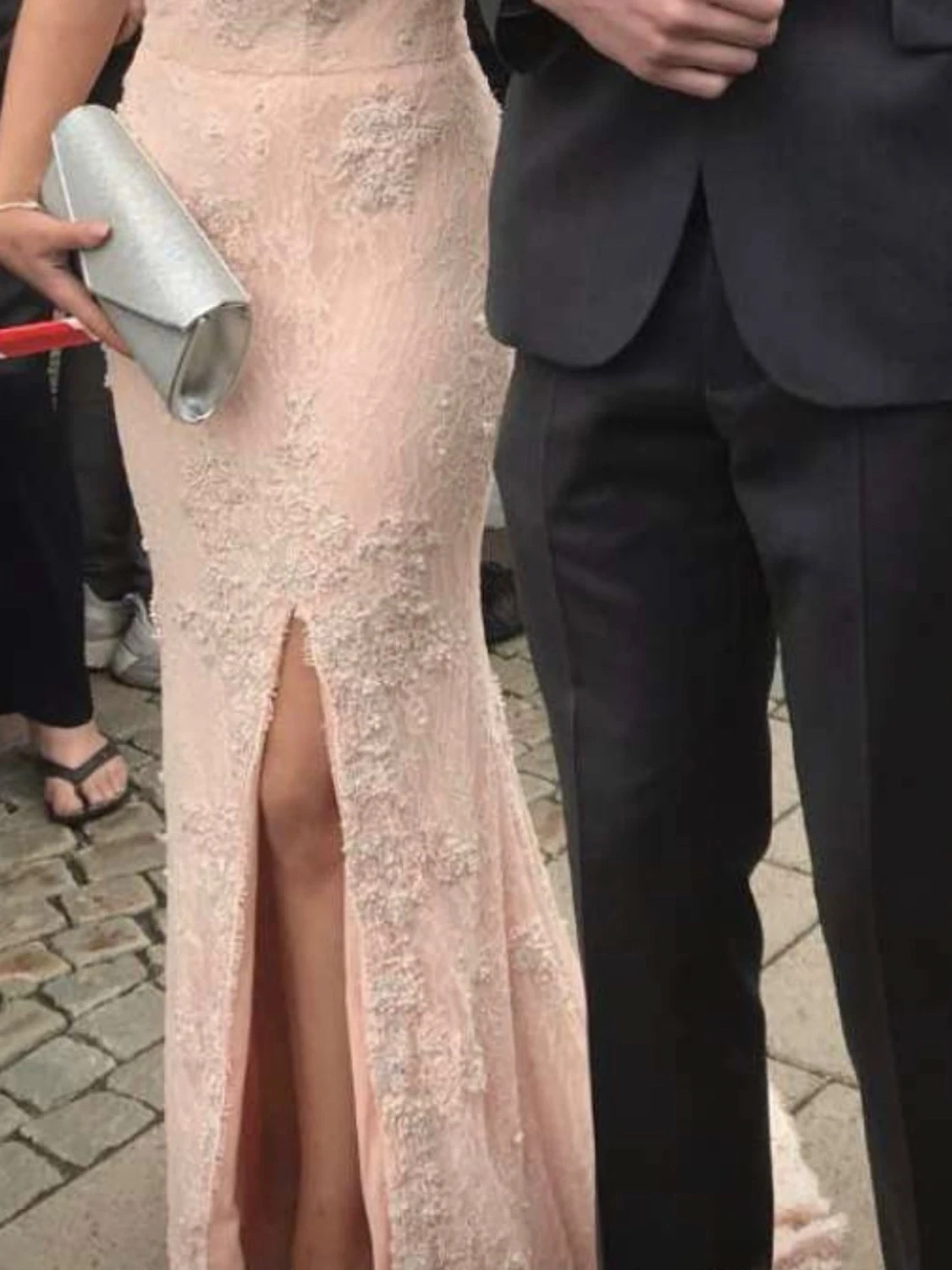 Balklänning i puderrosa/spets – slits framtill – Xs-M - 5