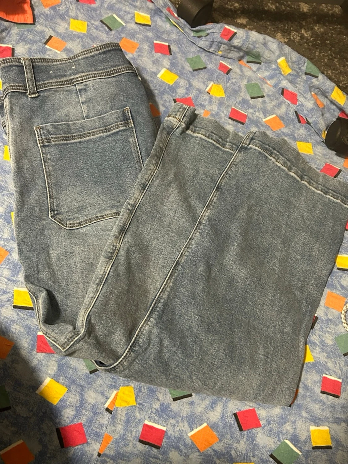 Blå raka jeans med hög midja - 4