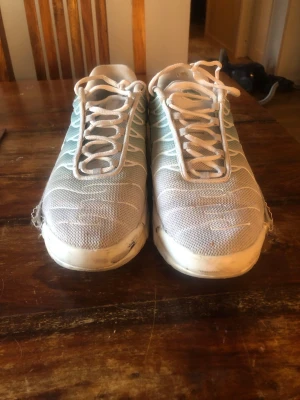 Nike Air Max Plus vita sneakers - Säljer ett par Nike Air Max Plus sneakers i vitt. Skorna är helt okej skick lite sönder på sidorna. 