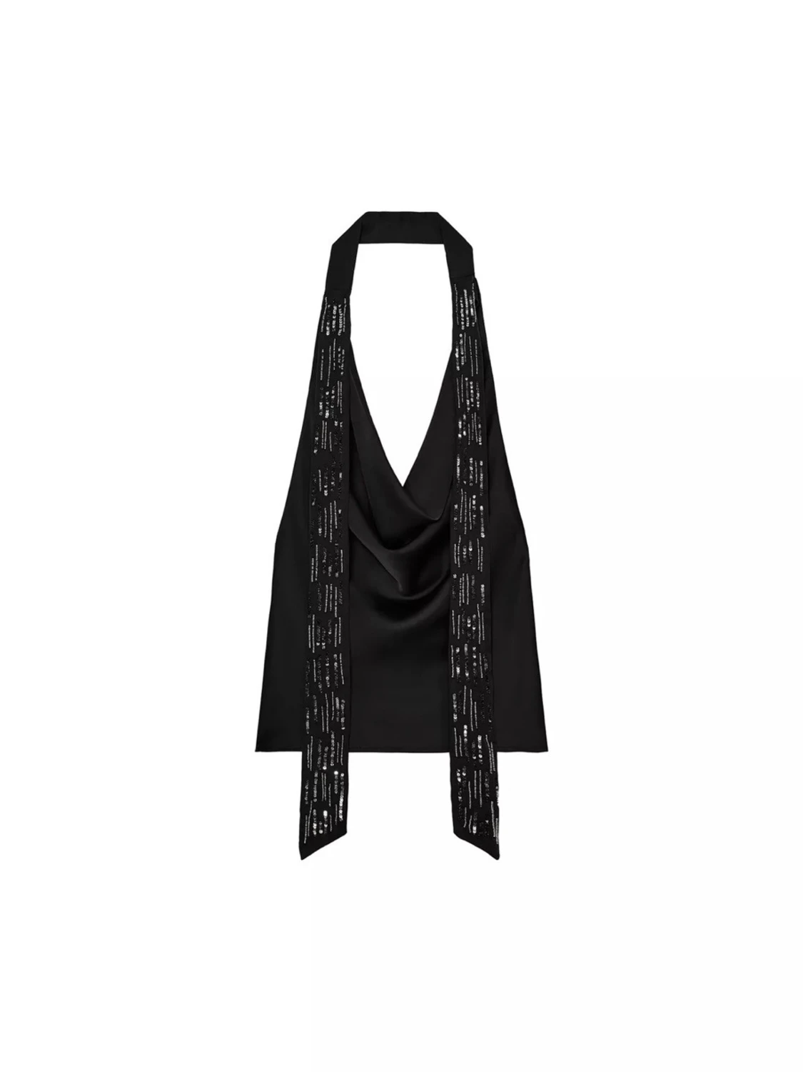 Svart halterneck topp med paljettdetaljer - 1