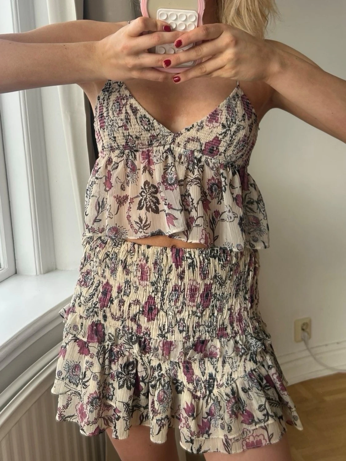 Blommig volang topp med tunna band💖 hela setet - 4