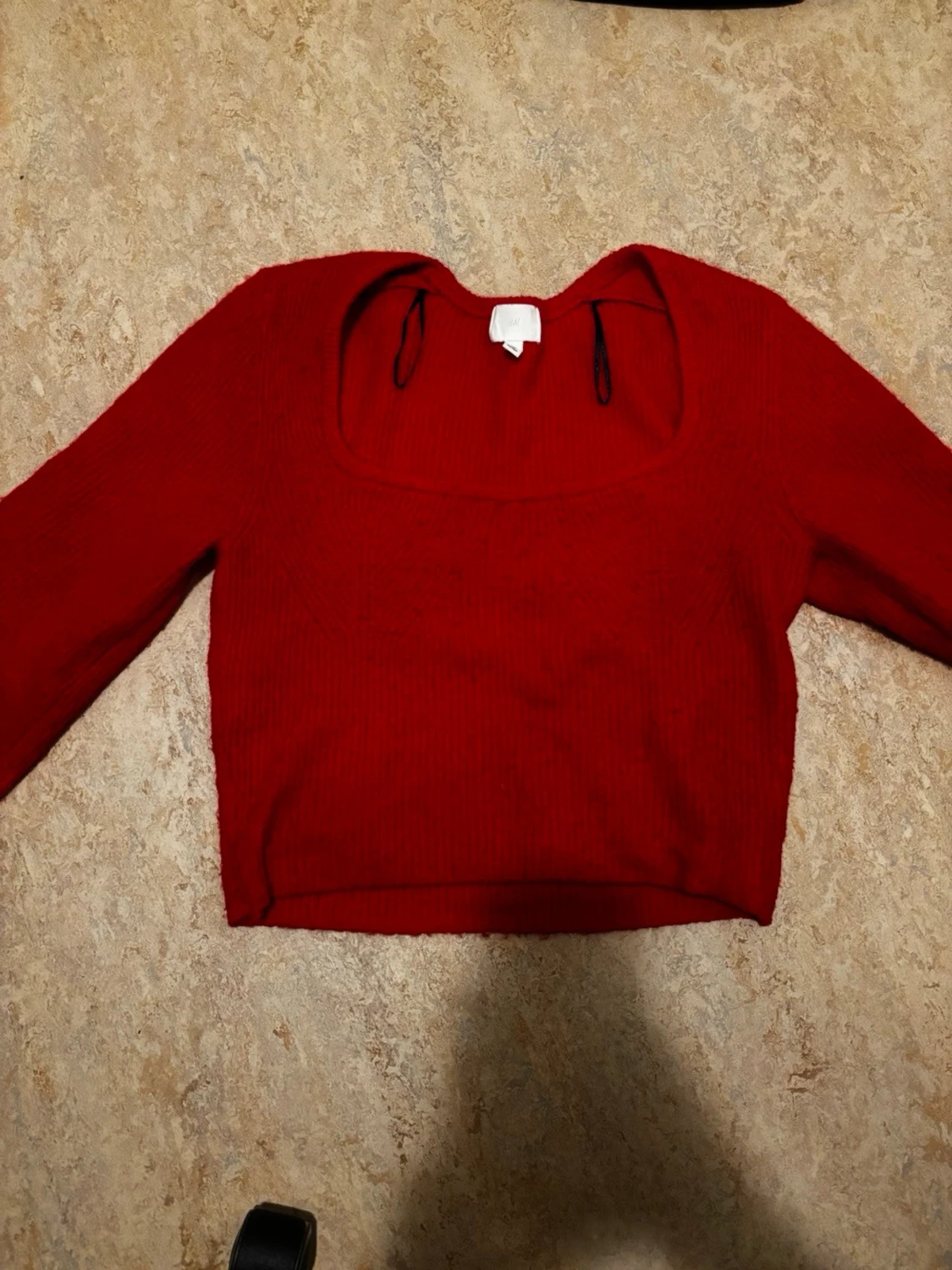 Röd croppad stickad tröja - 1