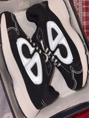 Dior b30 - Snygga svarta Dior sneakers med vita reflekterande detaljer och vita snören. Skorna har en chunky sula i vitt och svart samt meshpaneler för extra ventilation. Perfekt för dig som vill sticka ut med en exklusiv och modern look.