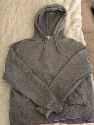 Grå hoodie från Axel Arigato - Snygg grå hoodie från Axel Arigato med broderad logga i guldigt på bröstet. Klassisk modell med huva och dragsnören samt känguruficka framtill. Tillverkad i mjuk bomullsblandning och har ribbade muddar vid ärmslut och nederkant.