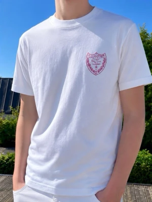(HELT NY) Werro T-shirt/make money for dompa - ( Intressekoll!!!)Vit t-shirt från Meli Studio med korta ärmar och rund hals. På bröstet finns ett rosa tryck i form av en sköld och på ryggen står texten 'Make Money For' tillsammans med samma sköldmotiv. Tillverkad i mjuk bomull för en skön känsla.