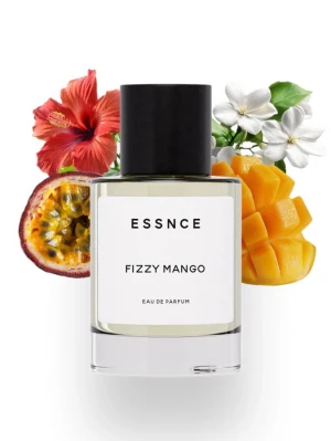 Essnce Fizzy Mango  - Fräsch parfym från Essnce med tropisk doft av mango, passionsfrukt och blommiga inslag. Flaskans design är stilren med genomskinligt glas och svart kork. Perfekt för dig som gillar fruktiga och livliga dofter.