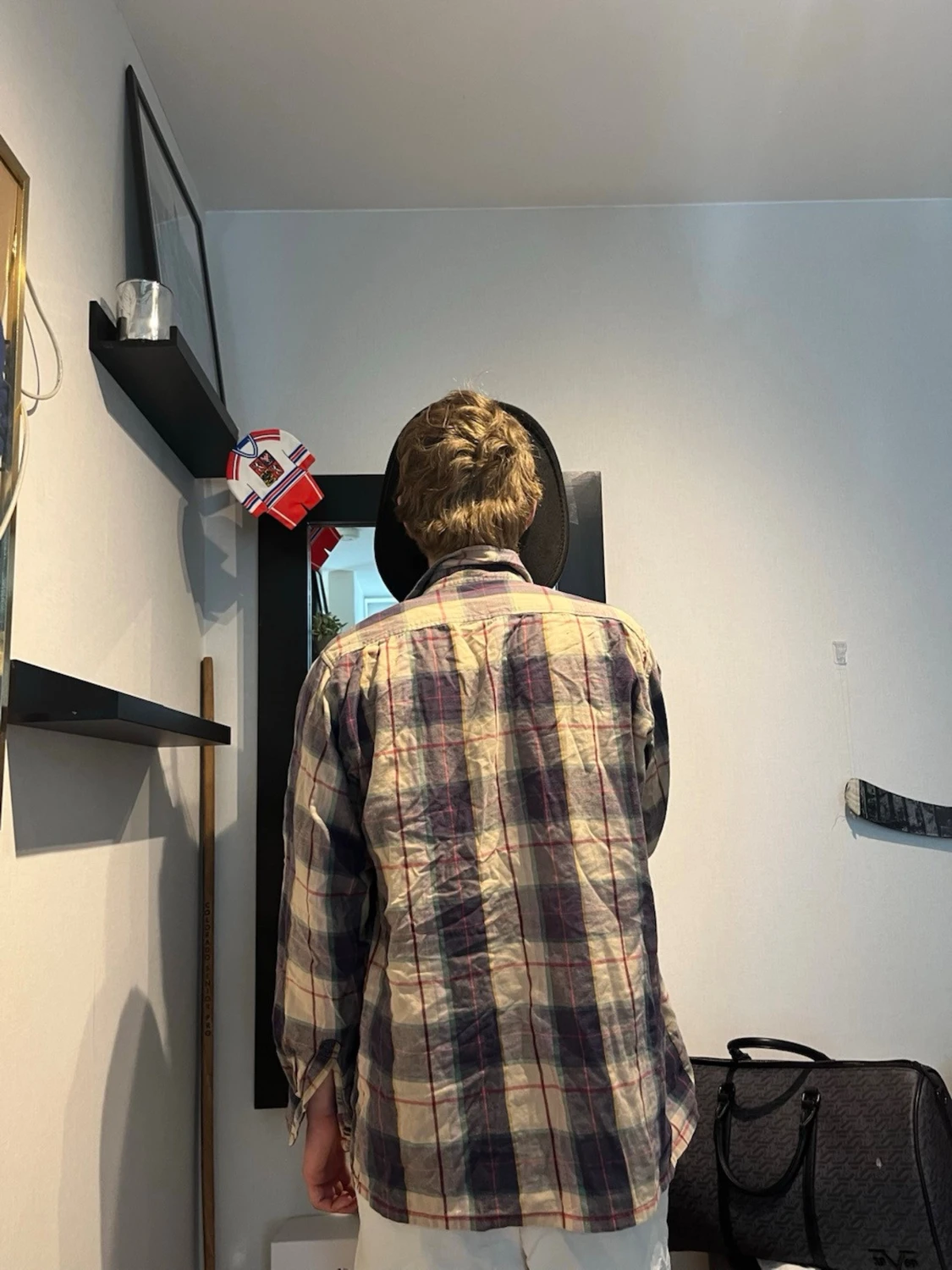 Rutig oversized skjorta i bomull - 1