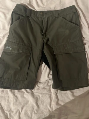 Gröna cargo shorts från Lundhags - Snygga gröna cargo shorts från Lundhags med stora fickor på sidorna och förstärkt bakdel i mörkare tyg. Perfekta för utomhusaktiviteter och äventyr. Klassisk passform med bälteshällor och knappstängning framtill.