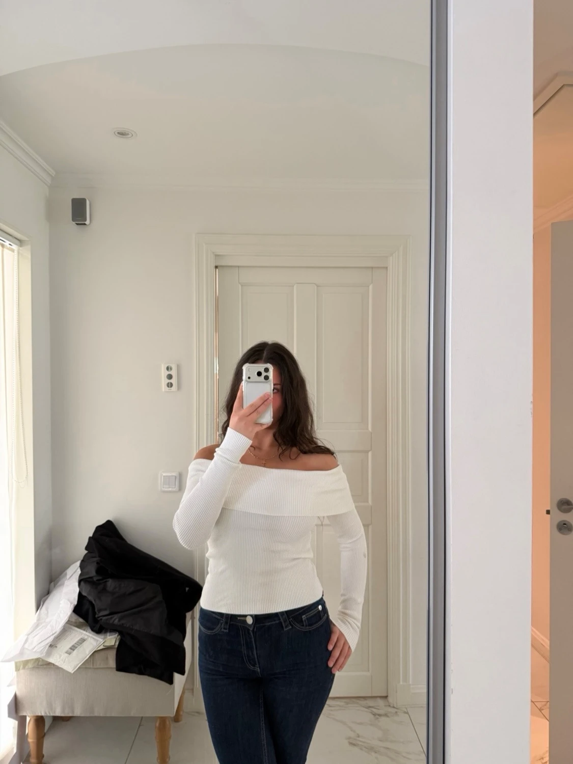 Vit offshoulder ribbad topp - 2