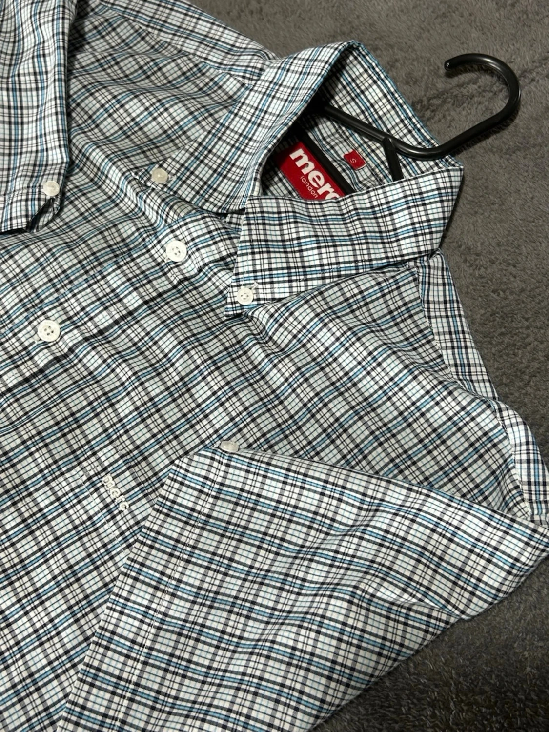 Merc London Shirt – Blue Check – Short Sleeve – Size S - 1