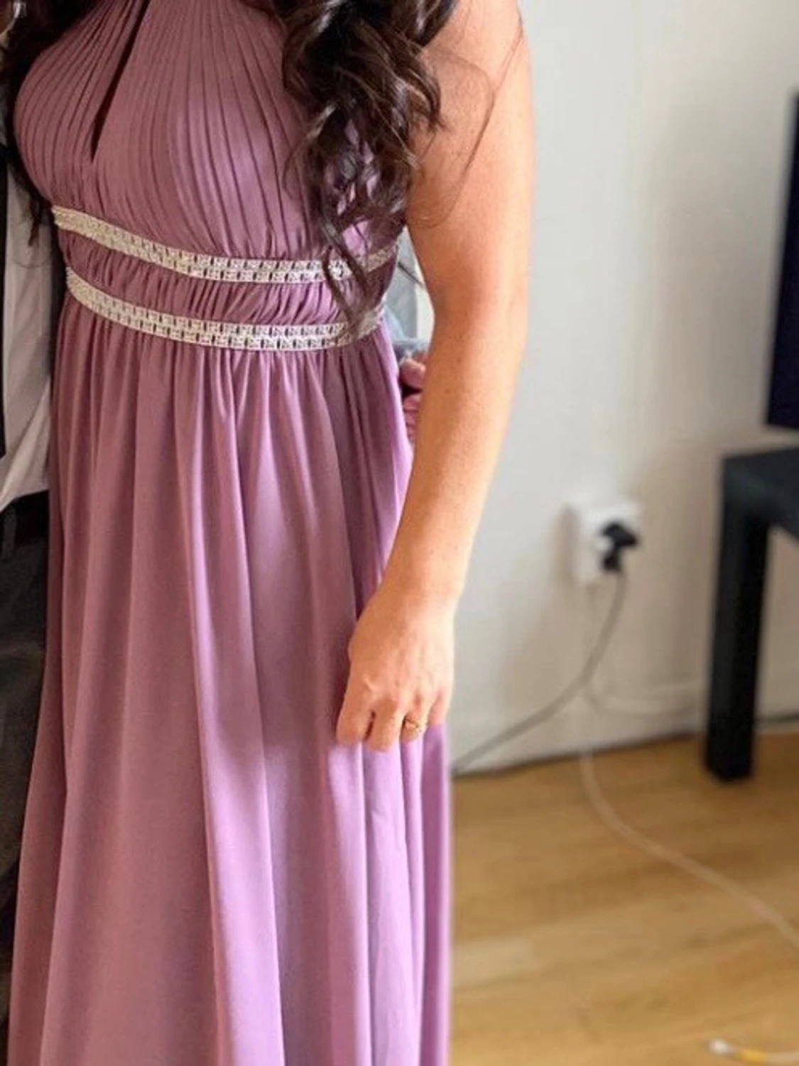 Lång lila klänning med smala band - 4