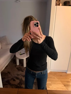 Svart långärmad topp - En enkel och stilren svart långärmad topp med rund hals. Modellen är tight och passar perfekt till jeans eller kjol. Tillverkad i mjukt material som känns skönt mot huden. Perfekt basplagg för alla tillfällen.