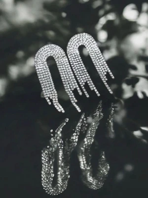 Silvriga statement örhängen med strass - oanvända  - Unika silvriga örhängen i statement-stil, täckta med gnistrande strass. De har en böjd, droppande form som ger en cool och modern look. Perfekta för dig som vill sticka ut och addera extra bling till din outfit. - då jag själv gör dom får man nya och oanvända 