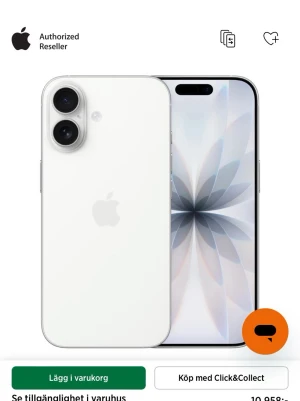 iPhone 17 vit  - Snygg vit iPhone med stilren design, rundade hörn och glasbaksida. Telefonen har två stora kameralinser på baksidan och en modern skärm med tunna kanter och sensorpanel. Perfekt för dig som gillar Apple och vill ha en clean look. Finns kvitto helt oöppnad