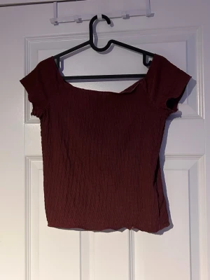 Brun ribbad croppad topp - Säljer en croppad topp med ribbad struktur och korta ärmar. 