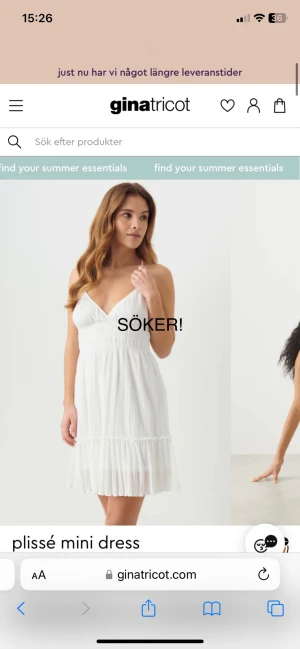 Vit klänning - Jag SÖKER denna vita klänning från ginatricot i storlek XS💗 Om någon har denna kan den tillexempel få massa/flera av det jag säljer….