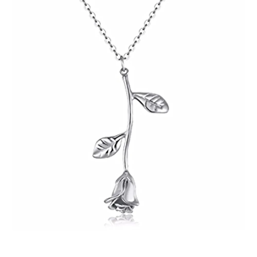 Silver colored rose pendant necklace . Accessoarer.
