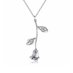 Silver colored rose pendant necklace 