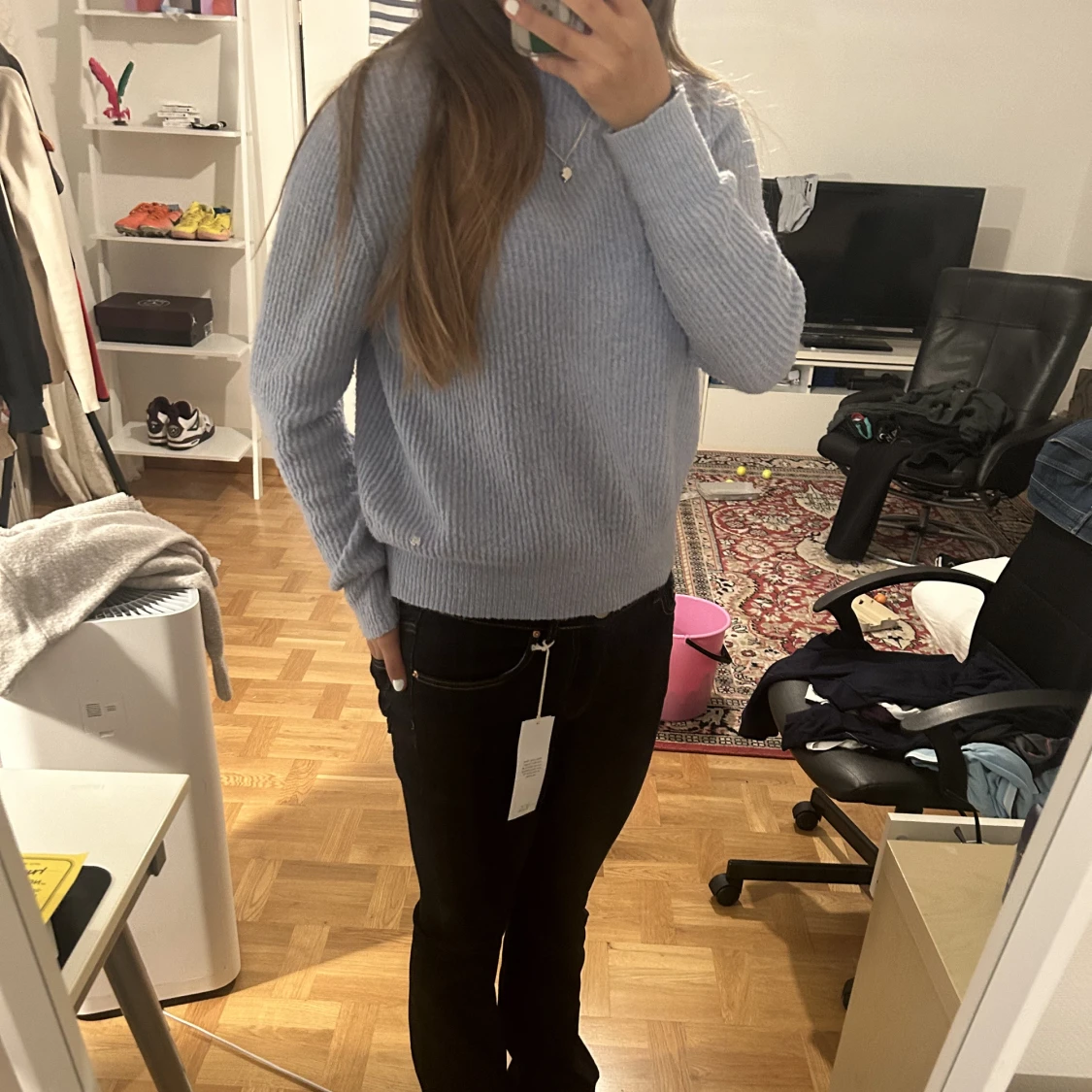 Ljusblå stickad tröja - 90