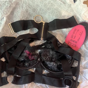 ✨NY* HUNKEMÖLLER NOIR bh i spets med justerbara band/chocker lingerie/gulddetalj✨  - Helt ny, endast provad! Prislapp kvar 💕 Nypris 479:- passar storlek xxs-s eller 70-80 A/B/ xs/xs då den är är justerbar med band, säljer pga för liten:/ snygg och sexig detalj med en inbyggd chocker med guldig dragkedja💕
