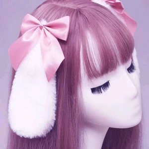 Kanin öron med rosett! - Se bild för mått. Aldrig använda. Knäppa med klämma baktill. 