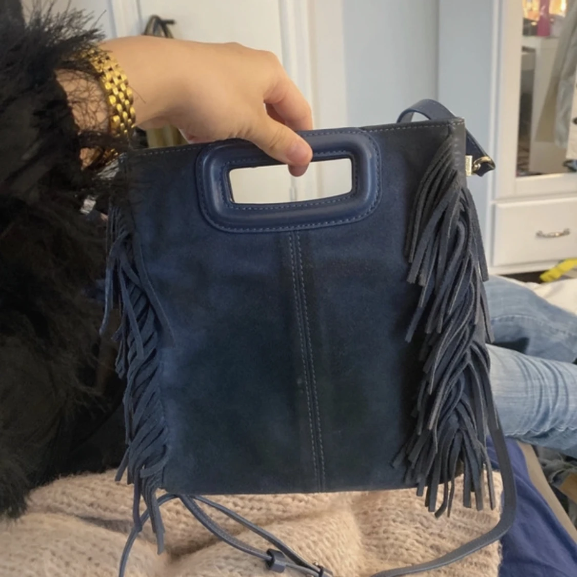 Blå mocka maje väska - 90