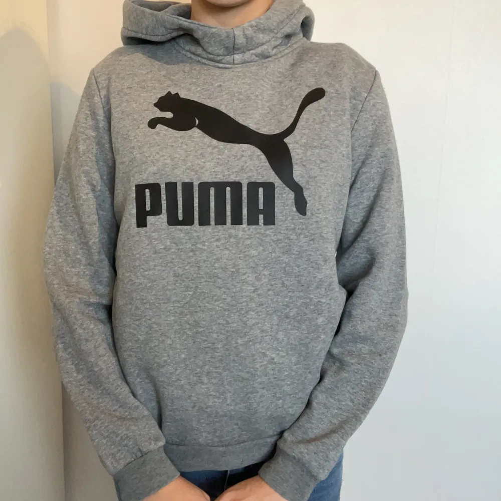 Grå luvtröja från Puma. Mycket bra skick. 152/11-12 år.. Hoodies.