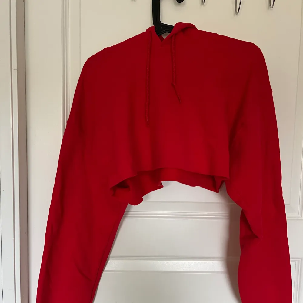 Röd, croppad hoodie från märket BDG.  Strl M/L men passar också S.  Kan mötas i Gävle annars står köpare för frakt🧡 Sparsamt använd.. Hoodies.