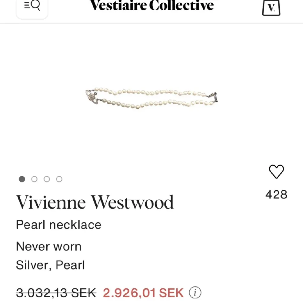 Tjena, säljer en Vivienne Westwood pearl necklace. Nypris på halsbandet ligger på cirka 3000kr, jag säljer för 750kr. Har du några frågor så får du gärna ställa dom så svarar jag ASAP!. Accessoarer.