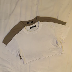 T-shirt  - Två croppade t-shirts från bikbok i bra skick🤍🤎
