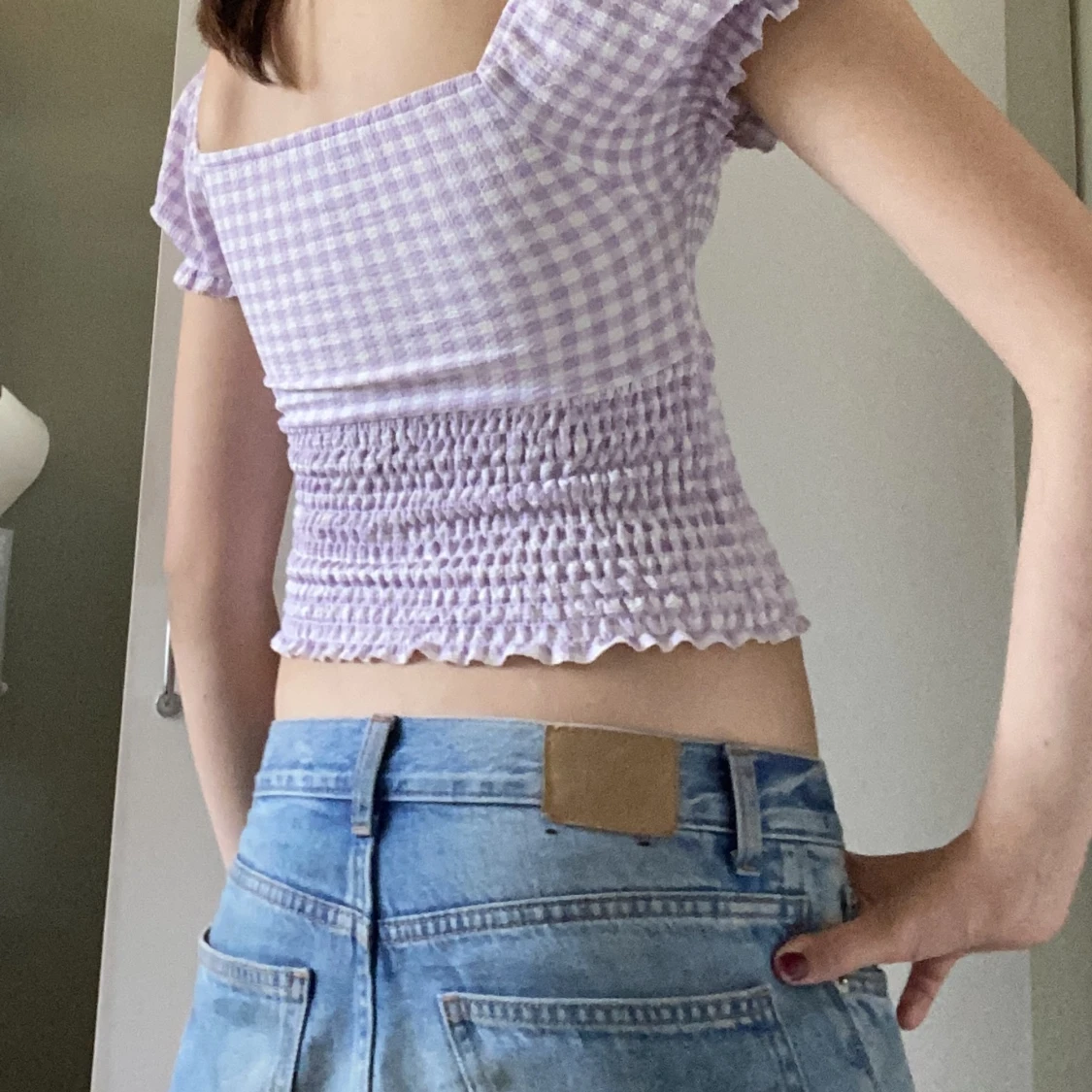 Lila och vit rutig topp - 90