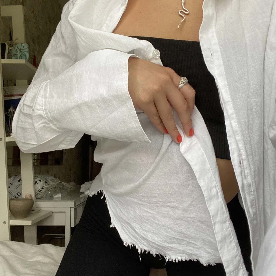 Linné skjorta med vida ärmar - 90