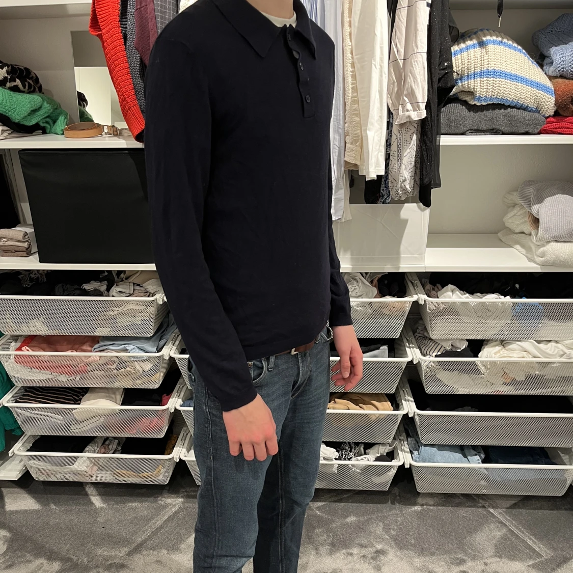 Stickad långärmad piké - 90