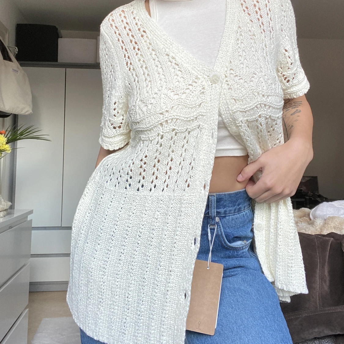 Virkad/ stickad kofta  - 91