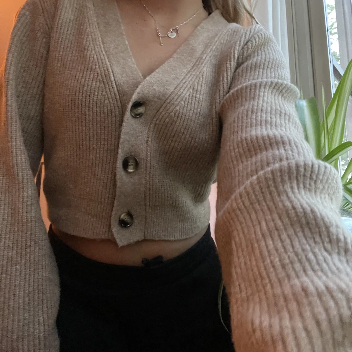 Brun/beige stickad kofta - 90