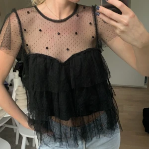 Meshtopp - Topp med mesh, volanger och pärlor från Zara. Jättefint skick! 