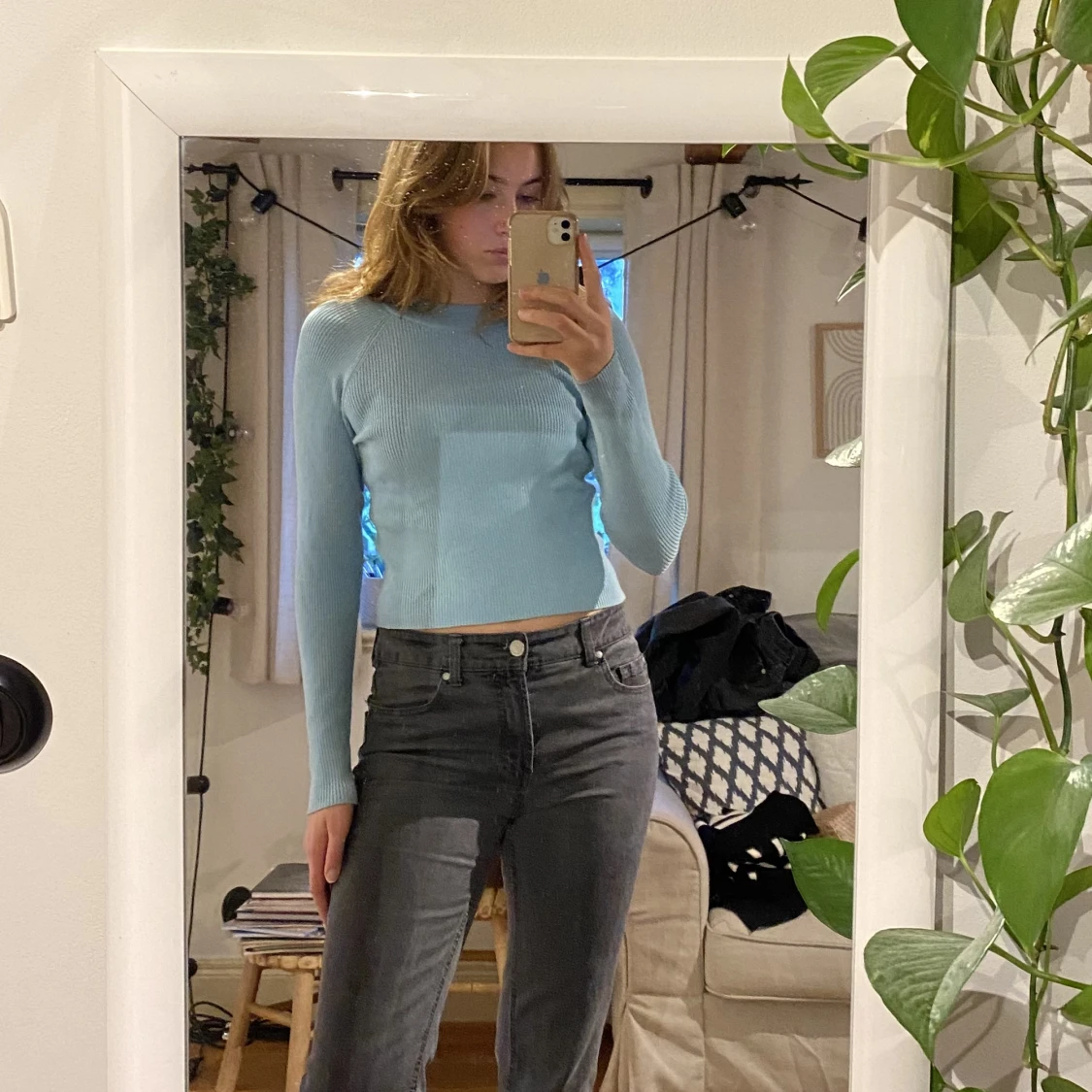 Ljusblå stickad tröja - 90