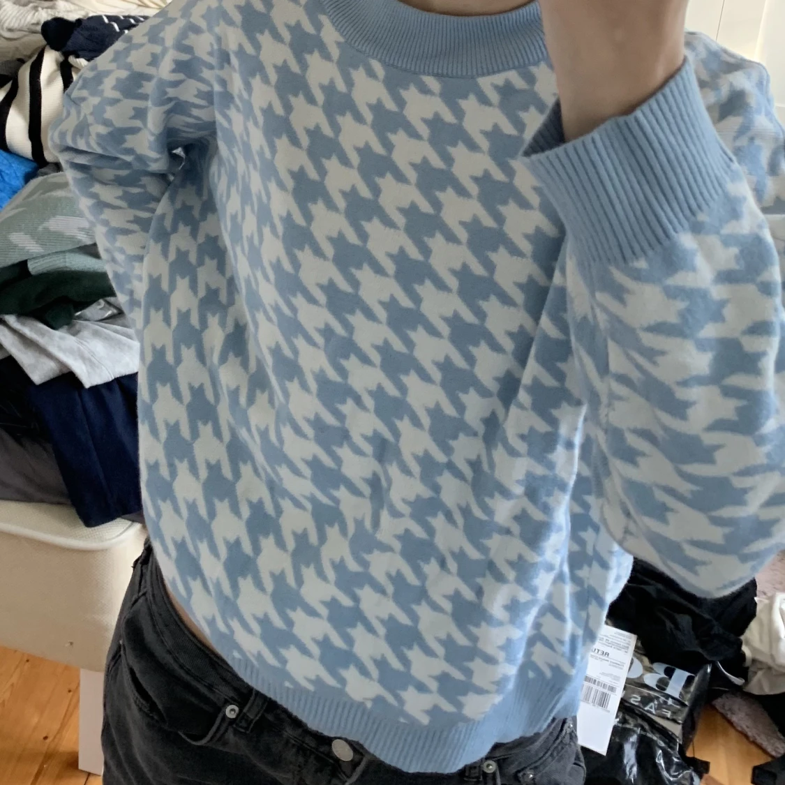 Blå stickad tröja - 90