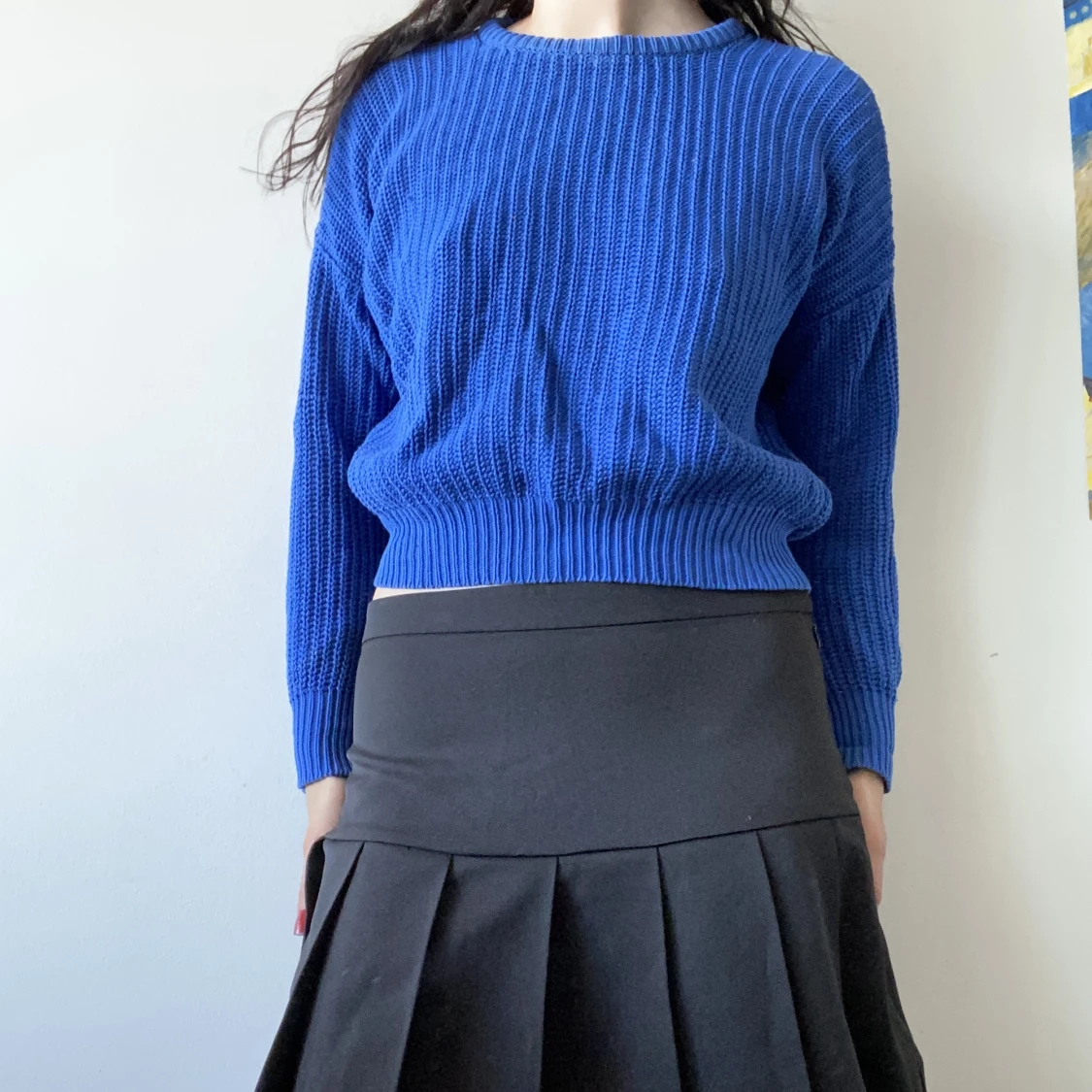 Stickad blå magtröja