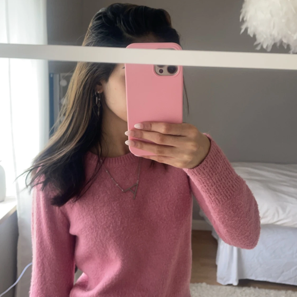 Rosa stickad tröja - 90