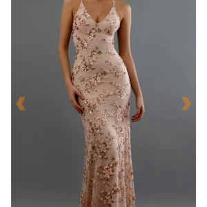 Balklänning champagnefärgad - Skulle haft till balen men jag köpte fel storlek .  Denna är i Small och har prislapparna kvar.  Den sista bilden är hur den ser ut bakifrån men i annan färg. Har ingen bild på mig tyvärr.