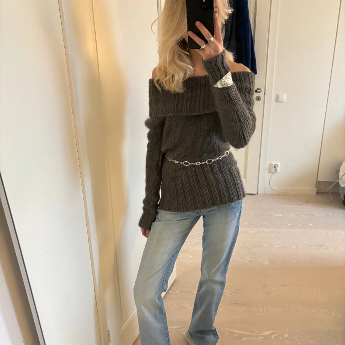 Stickad offshoulder tröja - 91