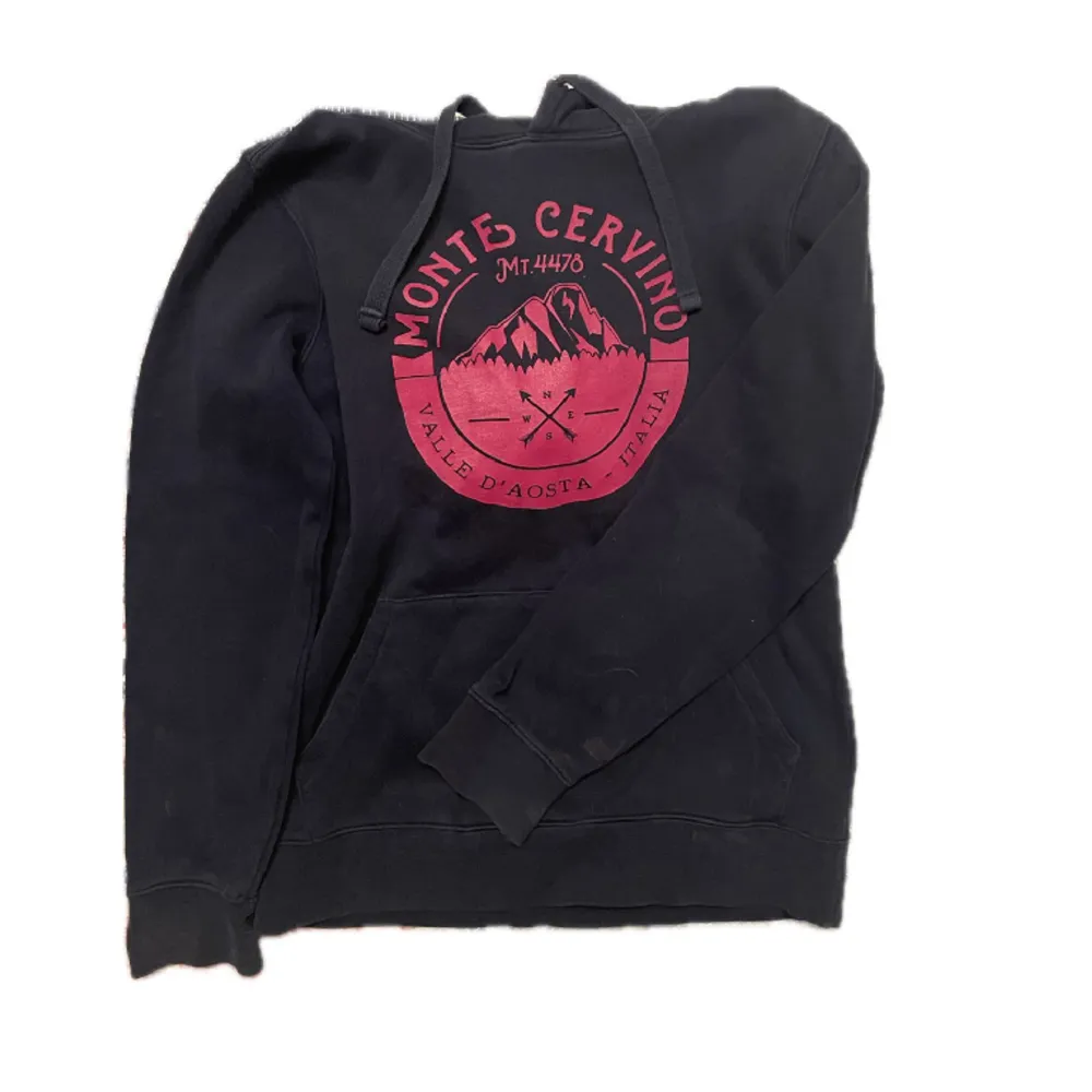svart hoodie med rosa tryck🫶 inga defekter förutom en svag fläck på ärmen (bild 3) skriv för frågor💞. Hoodies.