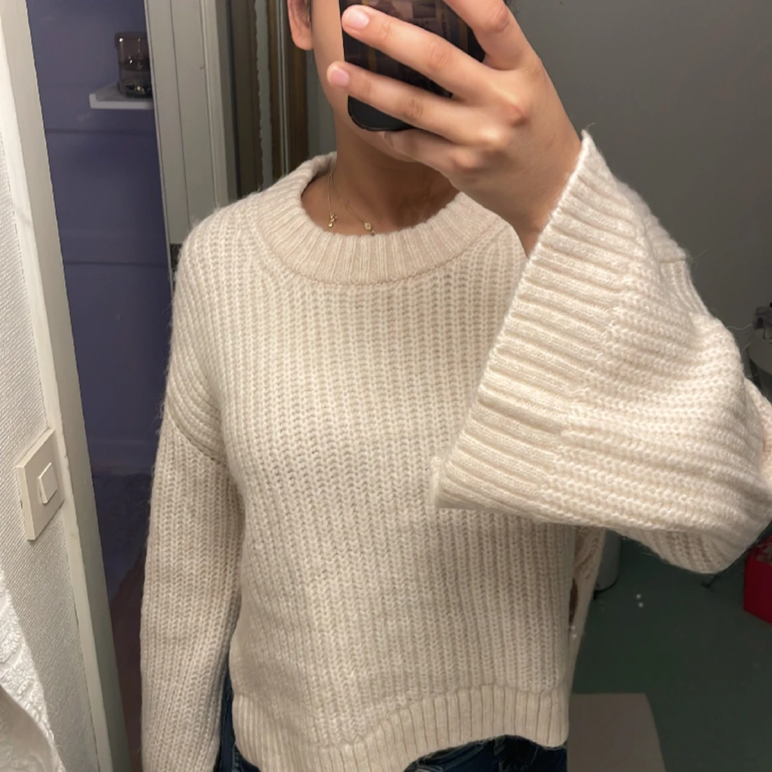 Benvit stickad tröja - 91