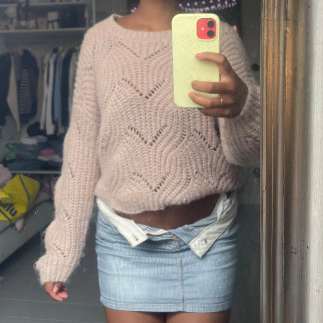 Beige stickad tröja  - 90