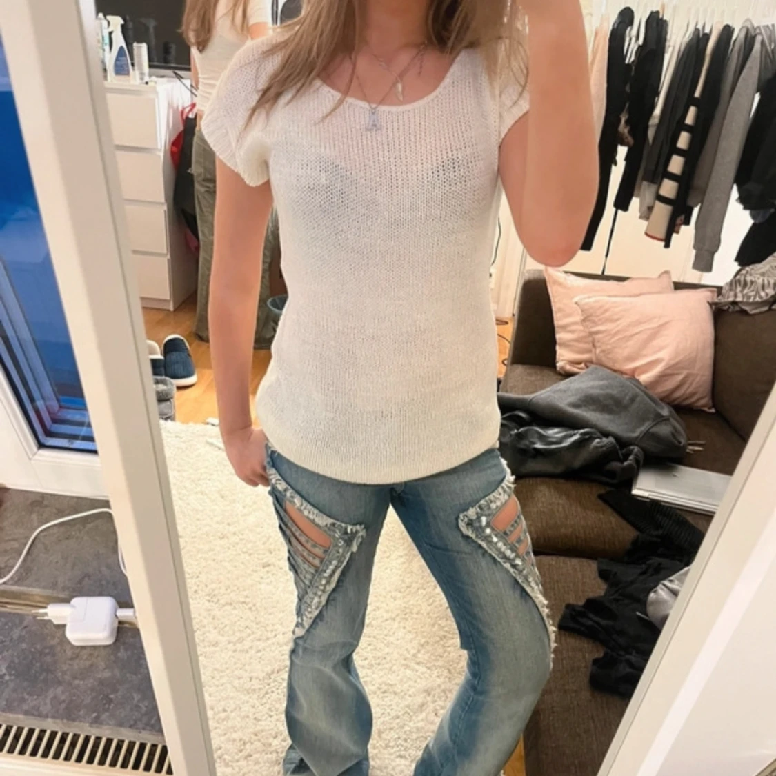 Snygg stickad vit t-shirt