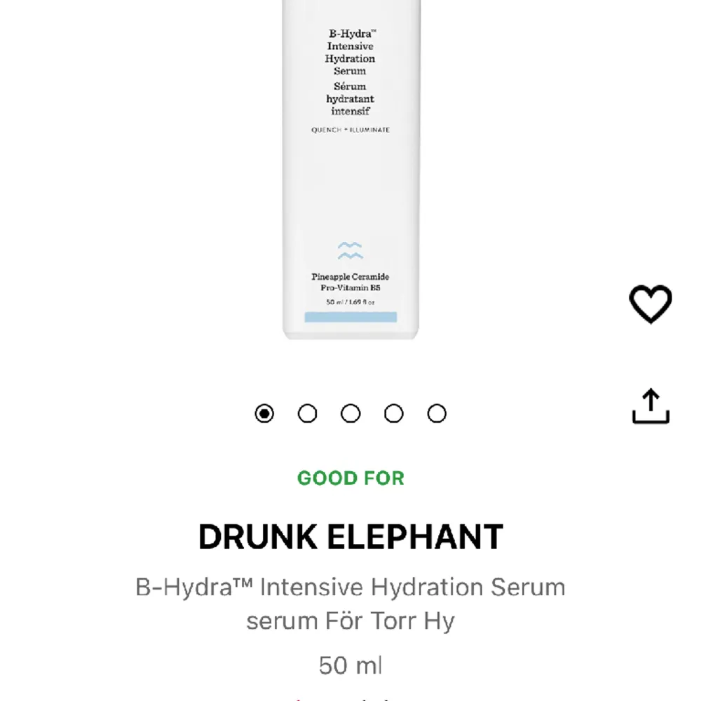 Detta är ett drunk elephant priset kan absolut diskuteras knappt använd säljer den för 400 då man kan köpa den på Sephora för 570kr så jag. Tycker detta är ett bra pris tryck inte på köp nu . Övrigt.