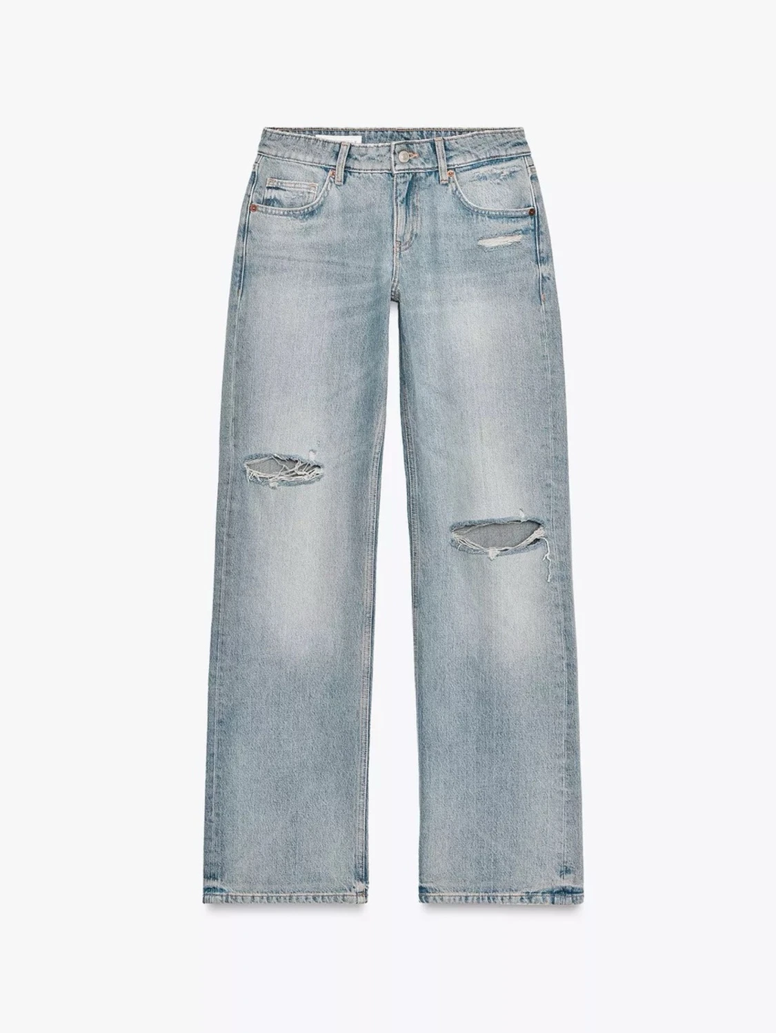 Ljusblå Lågmidjade vida jeans med slitningar - 3